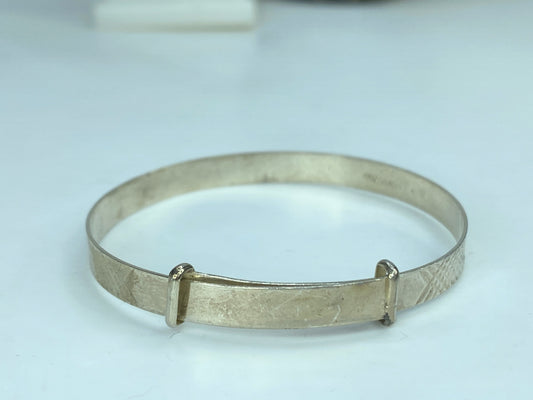 c1940 Sterling Silver 5mm Plaid etched expandable children bangle 5" 4g JR833