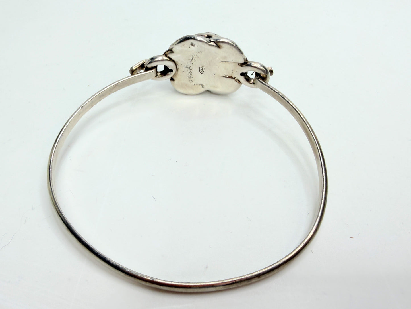 Vintage Sterling Silver Sculpted Rose Floral Hook Bangle Bracelet 925 JR1320