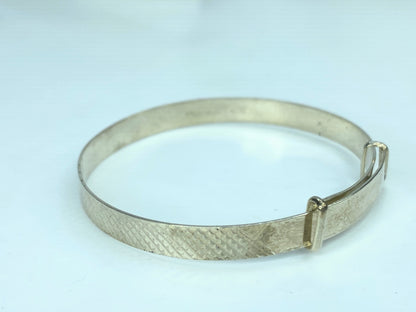 c1940 Sterling Silver 5mm Plaid etched expandable children bangle 5" 4g JR833