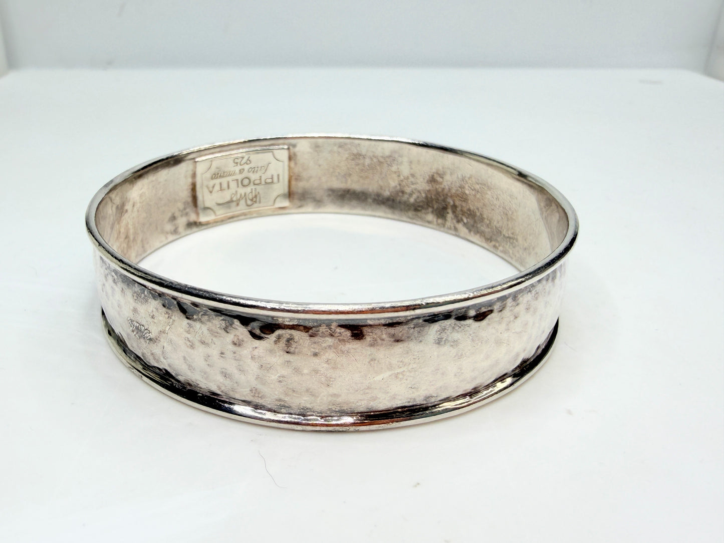 Vintage Ippolita Hammered Convex Sterling stackable Bangle Wide Style JR1322