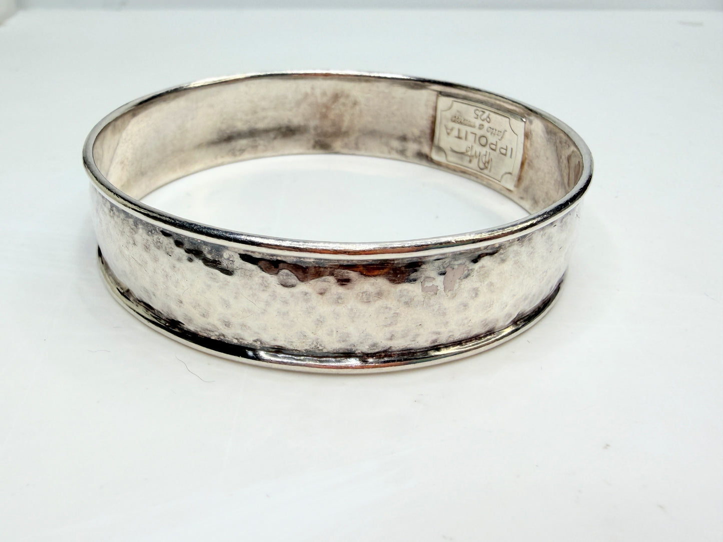 Vintage Ippolita Hammered Convex Sterling stackable Bangle Wide Style JR1322