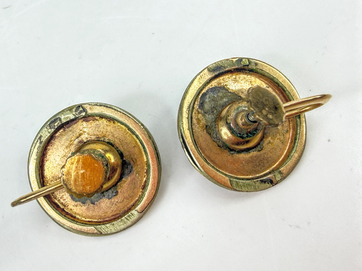 Victorian Mourning Black Enamel Coral Gold Filled Brooch Earrings Set JR2050