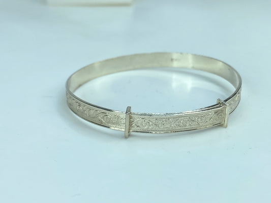 Adorable Sterling Silver 5mm Rose expandable children bangle 4.5" 5.4g JR834
