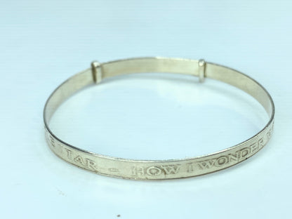 Sterling children bangle "Twinkle Twinkle Little Star, How.." carved 4" JR836