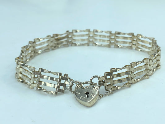 Sterling Silver Birmingham 4 Row Gated 7" Bracelet Heart Padlock Clasp 7"JR837