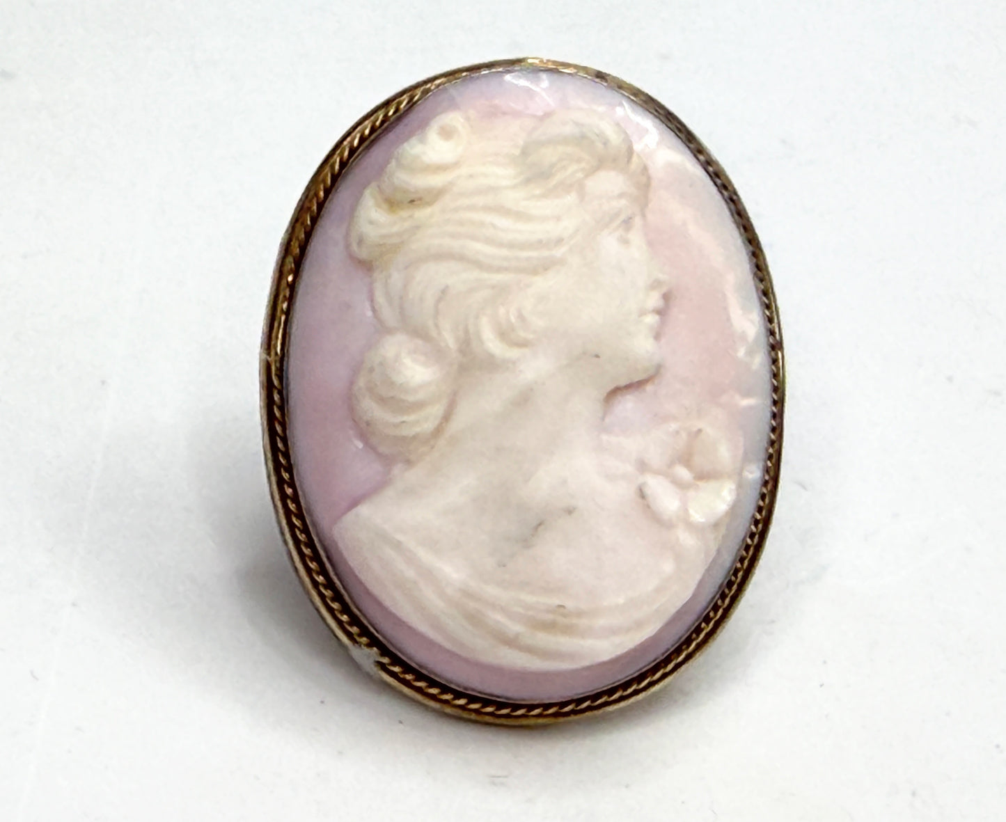 Vintage Mid-Century Shell Cameo Sterling Silver Statement Ring JR1323