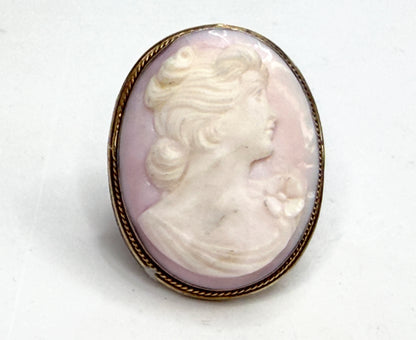 Vintage Mid-Century Shell Cameo Sterling Silver Statement Ring JR1323