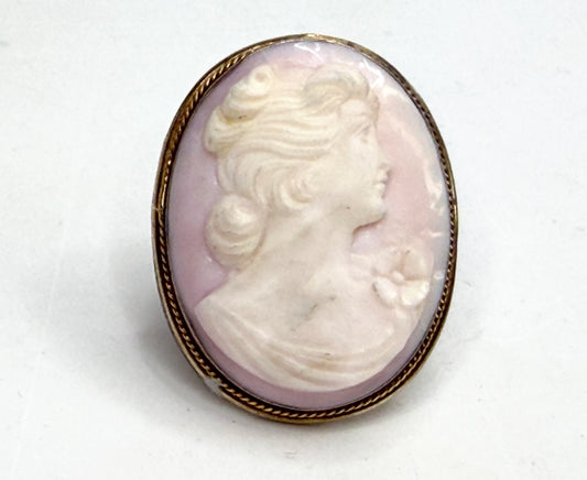 Vintage Mid-Century Shell Cameo Sterling Silver Statement Ring JR1323