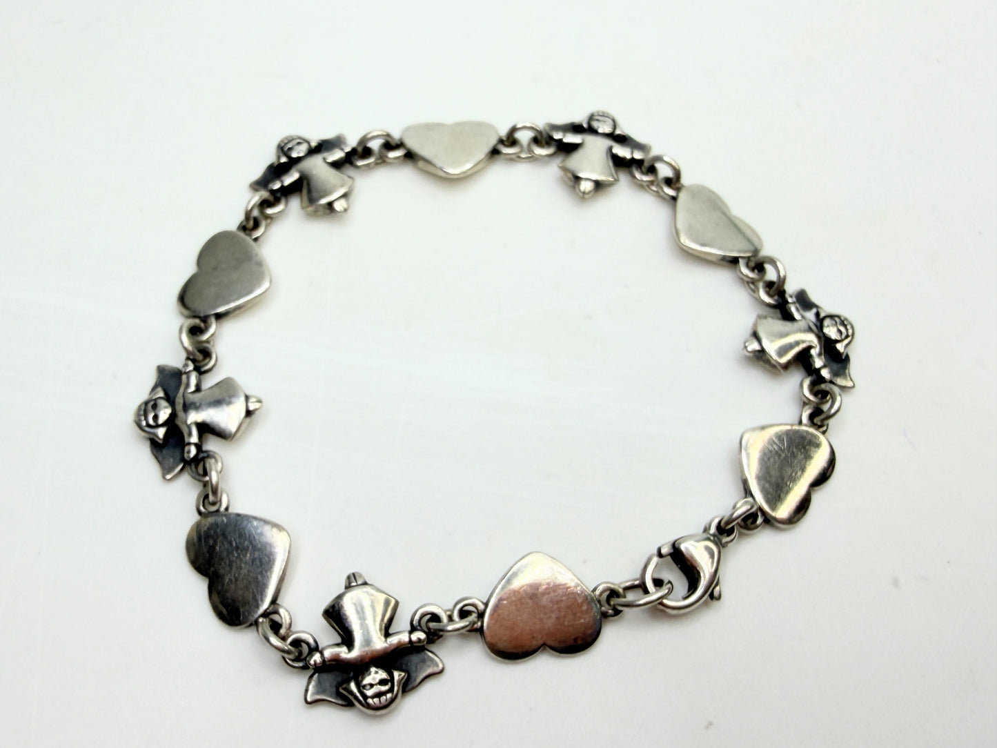 Rare Retired James Avery Sterling 925 Angel & Heart Link Bracelet w/box JR1324