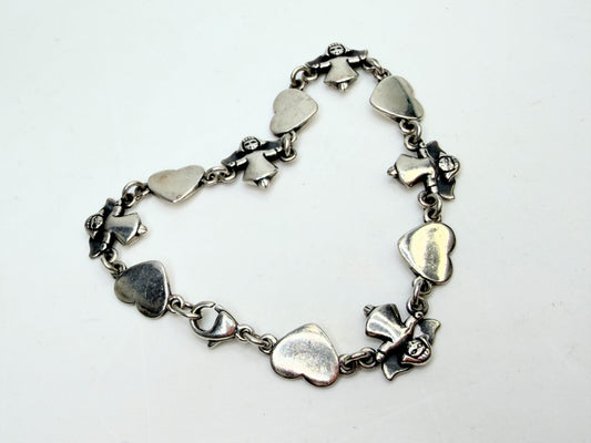 Rare Retired James Avery Sterling 925 Angel & Heart Link Bracelet w/box JR1324