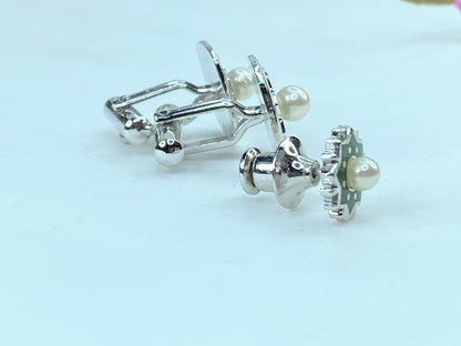 Rare MIKIMOTO 5mm Akoya cultured Pearl Sterling Cuff & Tag Green enamel GS380