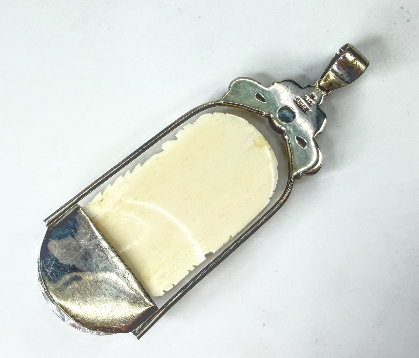 Vintage Sajen Sterling Carved Goddess multiple gems Pendant 31.9g 4" JR2052