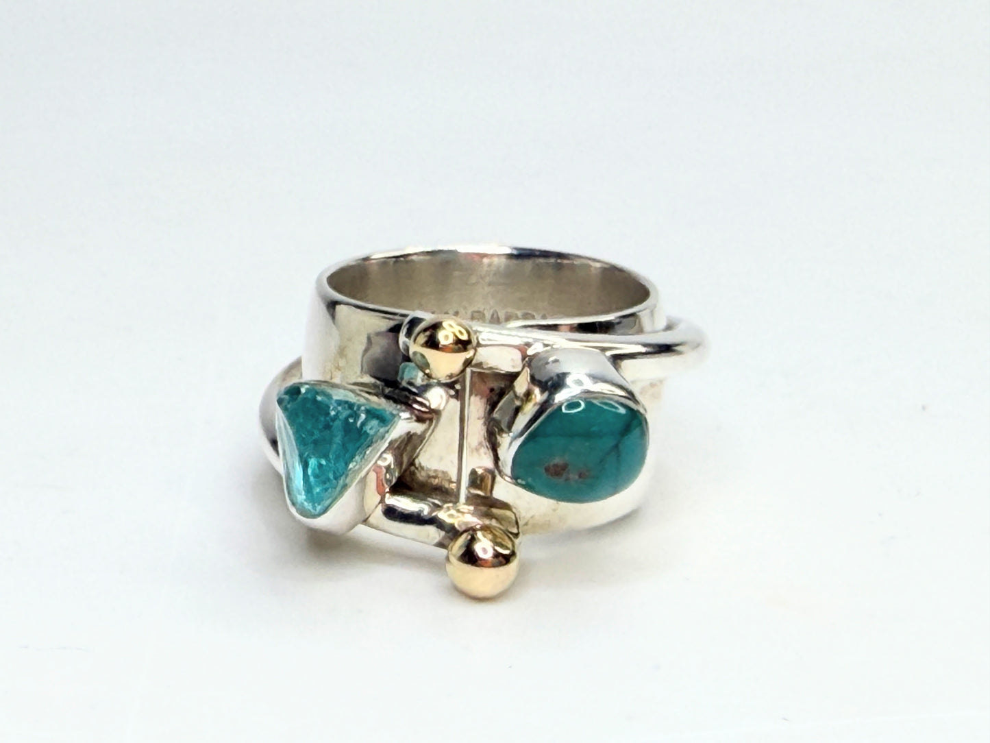 Lilly Barrack Sterling & 14K Turquoise organic Aquamarine Ring JR1325