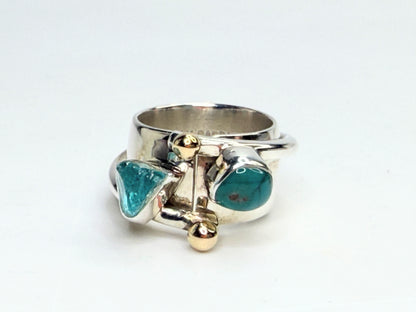 Lilly Barrack Sterling & 14K Turquoise organic Aquamarine Ring JR1325