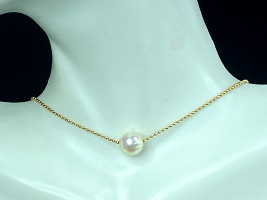 8.6mm Cultured Pearl sliding fancy bead link 18K gold necklace