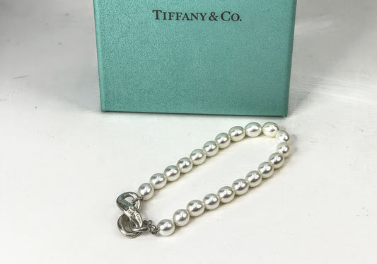 Vintage Tiffany & Co. Sterling Silver Cultured Pearl Infinity Bracelet JR2053