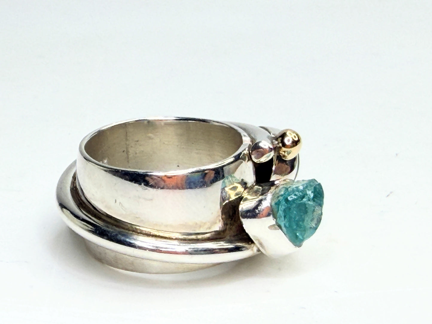 Lilly Barrack Sterling & 14K Turquoise organic Aquamarine Ring JR1325