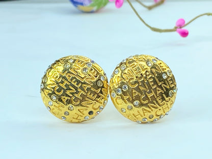1970's Chanel Rhinestone Logo Earrings GS381