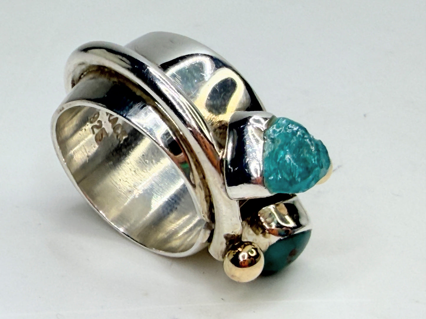 Lilly Barrack Sterling & 14K Turquoise organic Aquamarine Ring JR1325