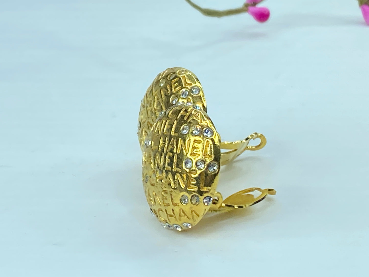 1970's Chanel Rhinestone Logo Earrings GS381