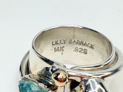 Lilly Barrack Sterling & 14K Turquoise organic Aquamarine Ring JR1325