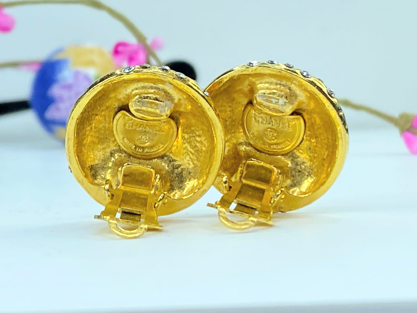 1970's Chanel Rhinestone Logo Earrings GS381
