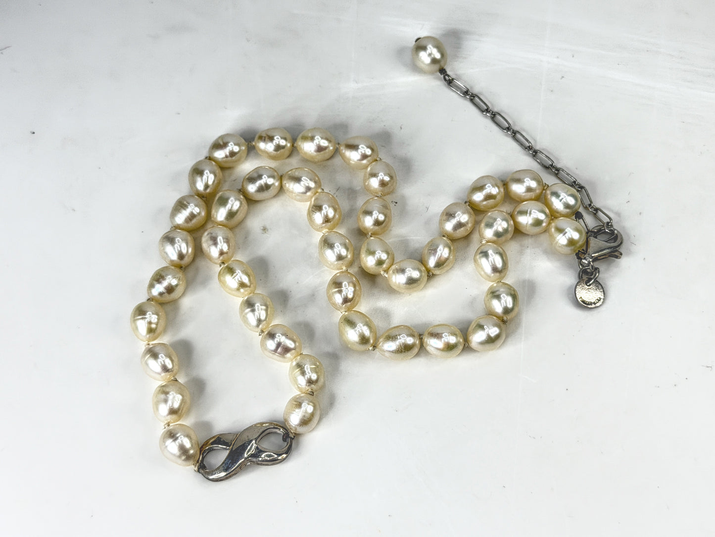 Vintage Tiffany & Co Sterling Silver Baroque Pearl Necklace  29.1gJ R2054
