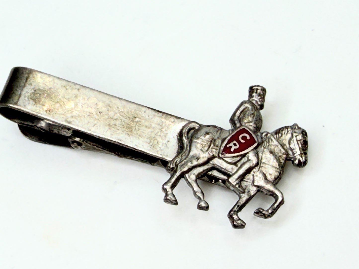 Vintage Sterling Silver Horse Rider Tie Bar Clip with Enamel Crest SS204