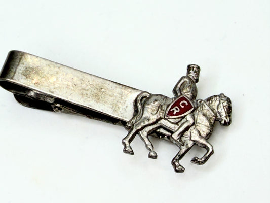 Vintage Sterling Silver Horse Rider Tie Bar Clip with Enamel Crest SS204