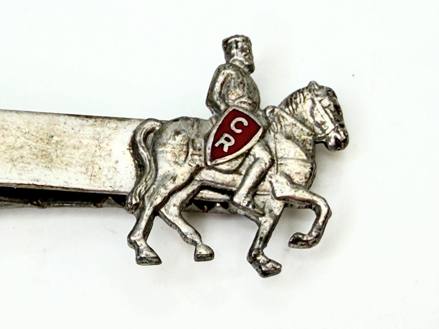 Vintage Sterling Silver Horse Rider Tie Bar Clip with Enamel Crest SS204