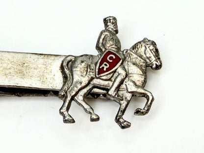 Vintage Sterling Silver Horse Rider Tie Bar Clip with Enamel Crest SS204