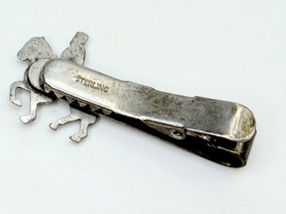 Vintage Sterling Silver Horse Rider Tie Bar Clip with Enamel Crest SS204