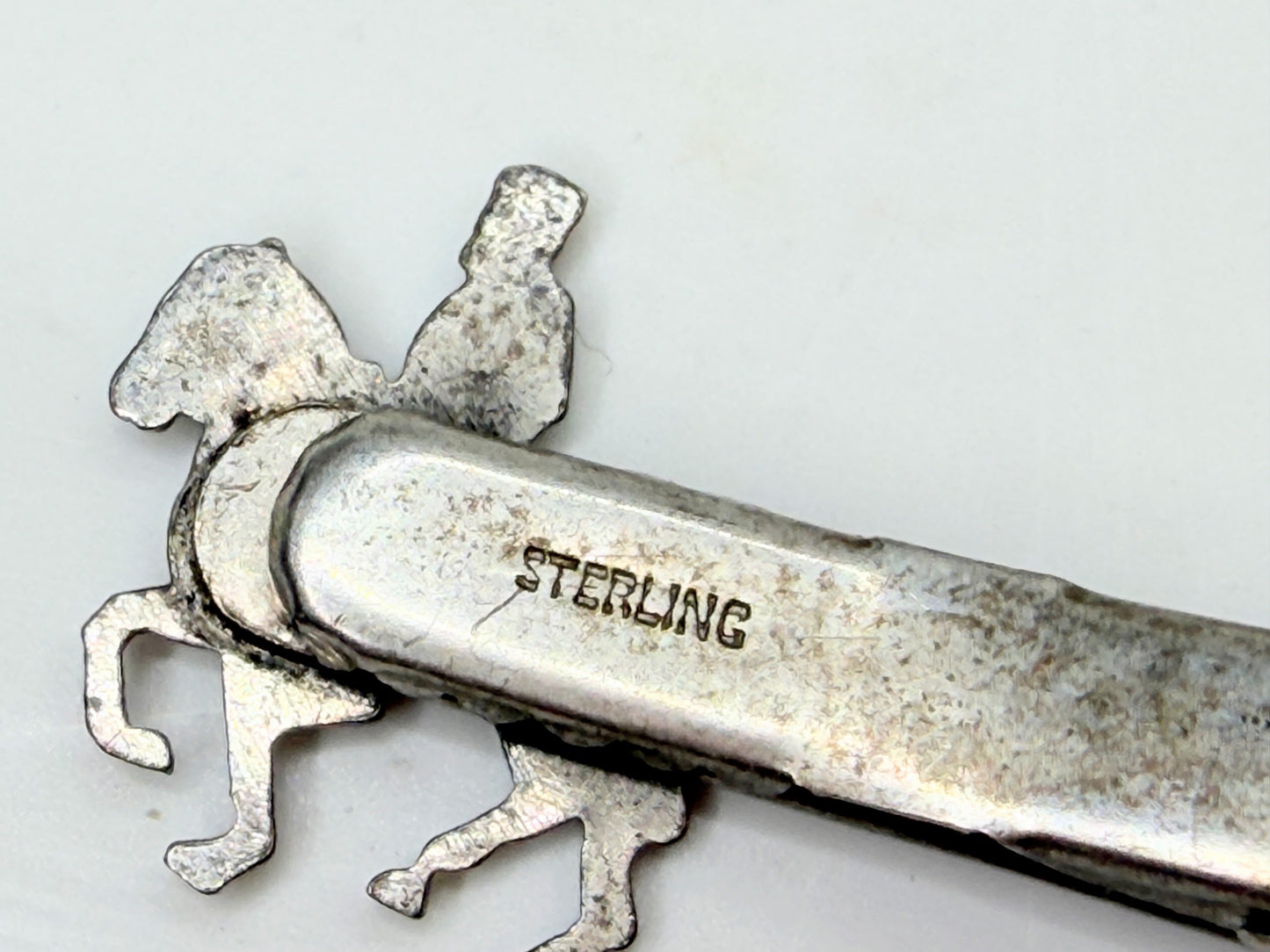 Vintage Sterling Silver Horse Rider Tie Bar Clip with Enamel Crest SS204