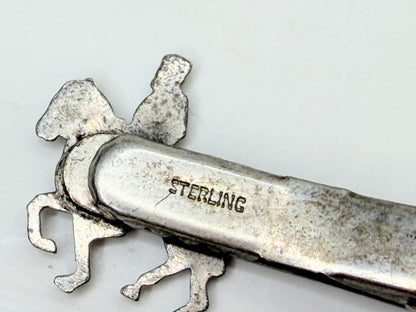 Vintage Sterling Silver Horse Rider Tie Bar Clip with Enamel Crest SS204