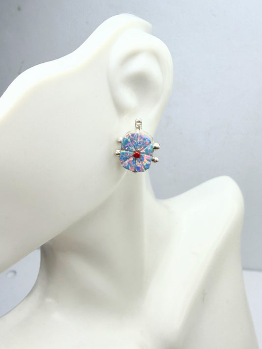Vintage Zuni Handmade Sterling 925 Sarah Bowanine Zuni Opal Post Earrings JR1827