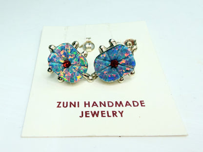 Vintage Zuni Handmade Sterling 925 Sarah Bowanine Zuni Opal Post Earrings JR1827