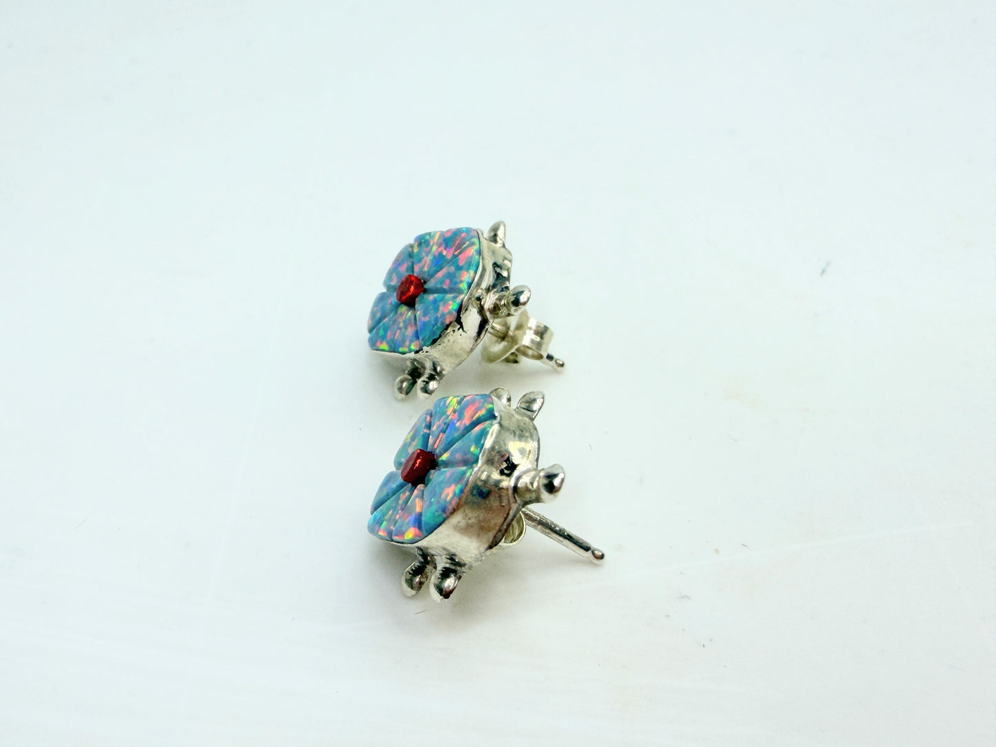 Vintage Zuni Handmade Sterling 925 Sarah Bowanine Zuni Opal Post Earrings JR1827