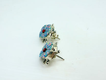 Vintage Zuni Handmade Sterling 925 Sarah Bowanine Zuni Opal Post Earrings JR1827