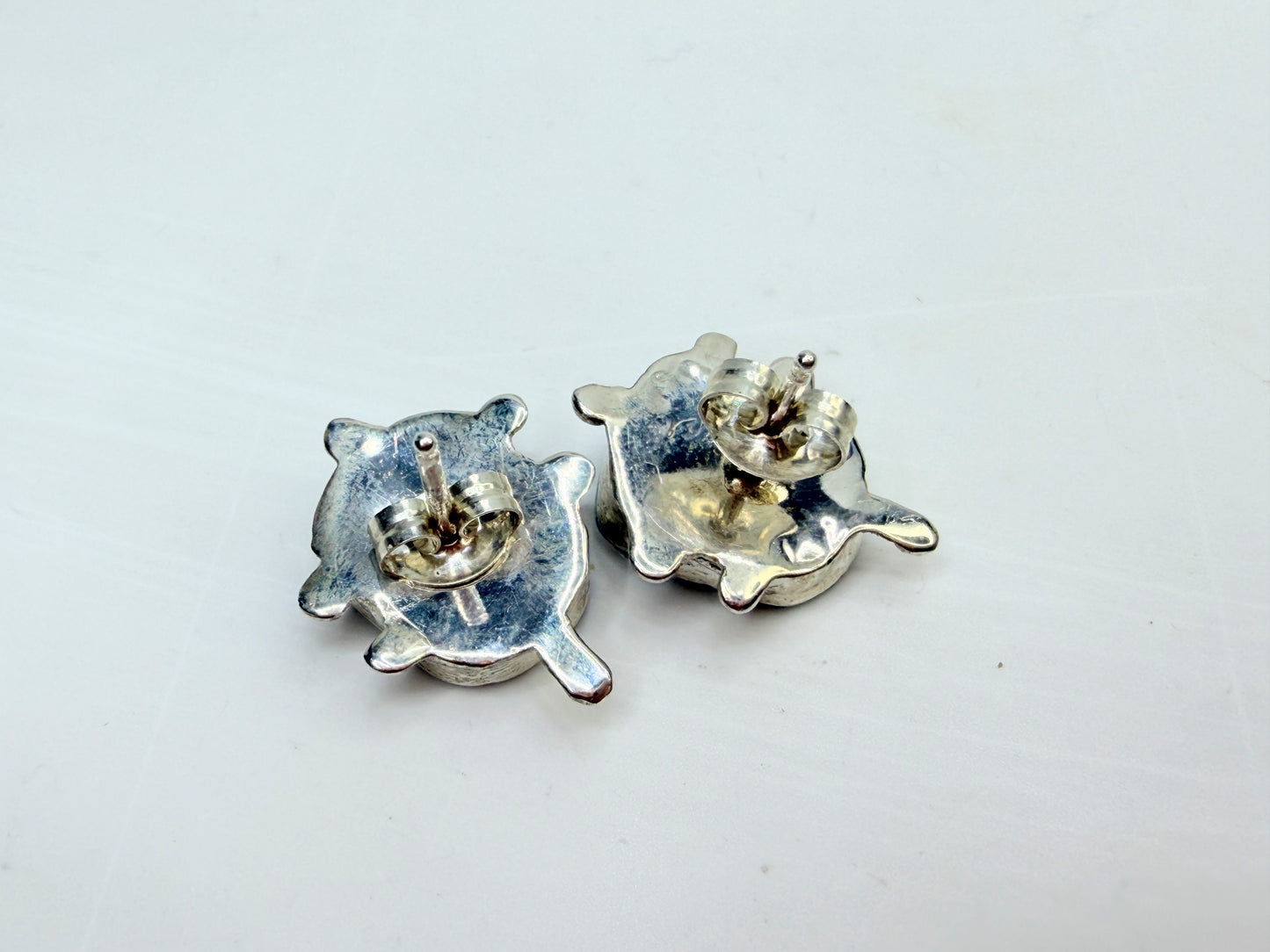 Vintage Zuni Handmade Sterling 925 Sarah Bowanine Zuni Opal Post Earrings JR1827