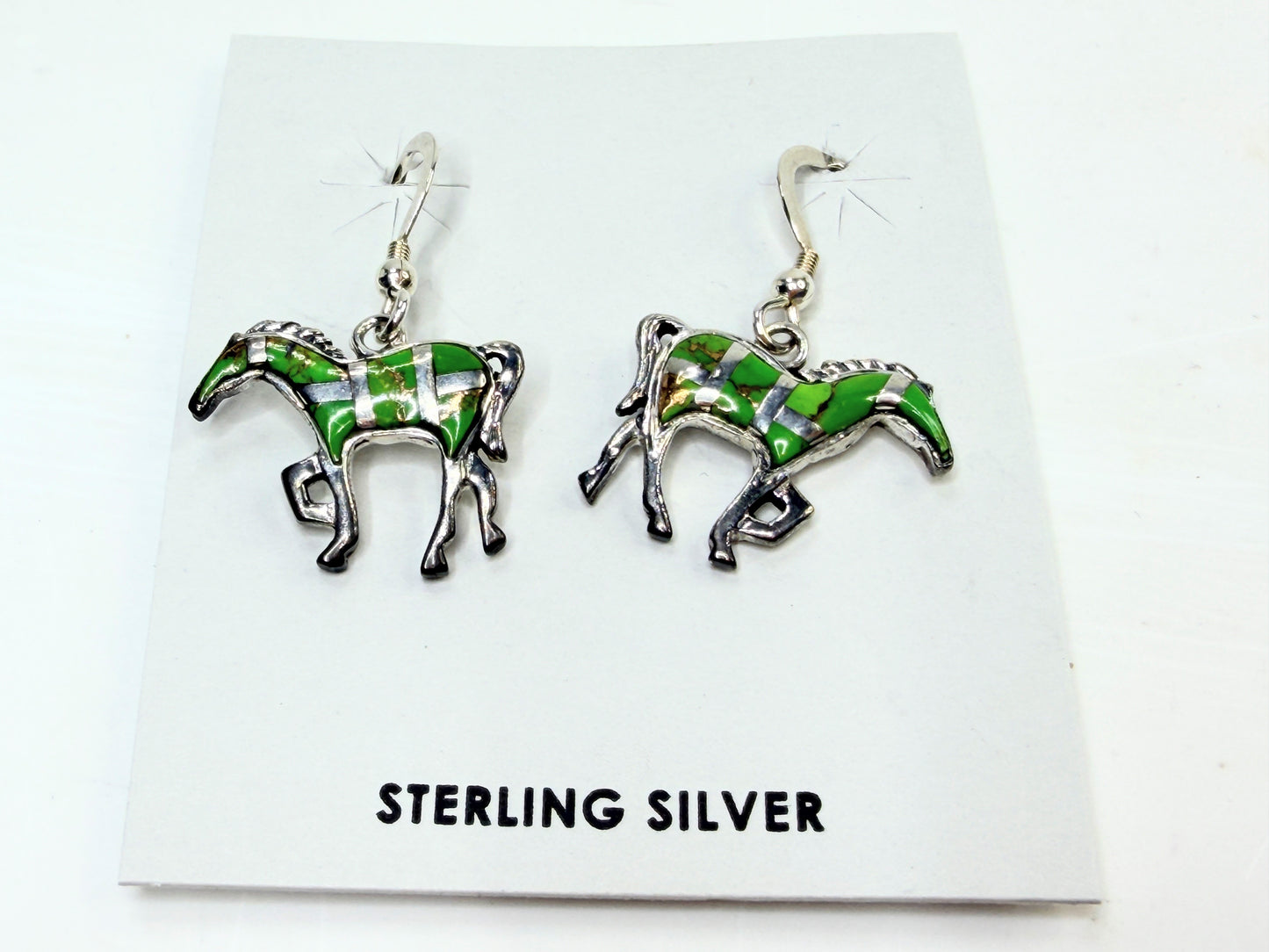 Southwestern Style Sterling Silver Enamel Horse Dangle Earrings 1 1/4″ JR1328