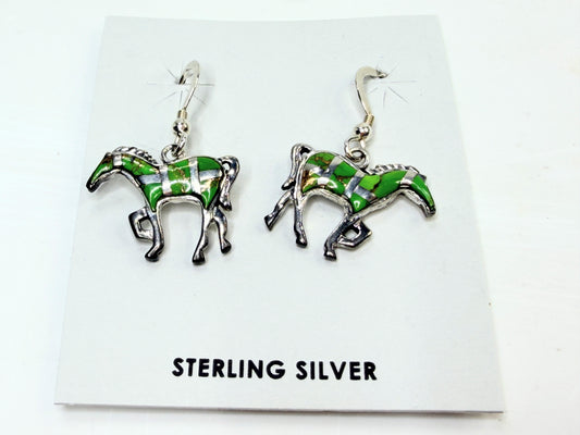 Southwestern Style Sterling Silver Enamel Horse Dangle Earrings 1 1/4″ JR1328