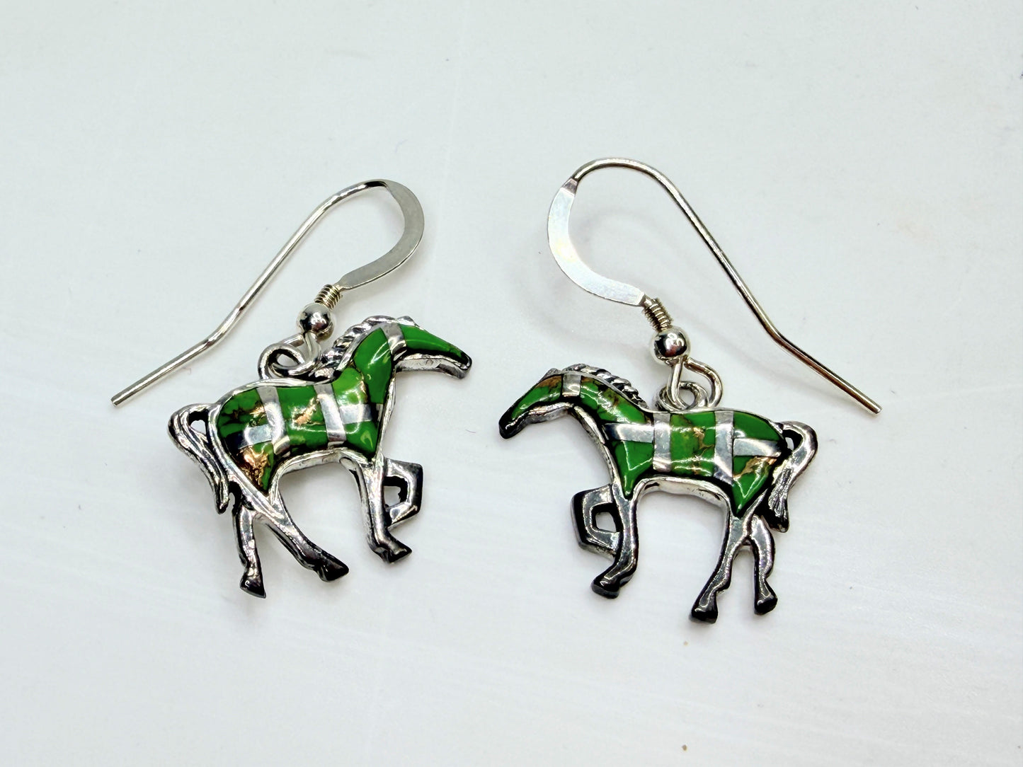Southwestern Style Sterling Silver Enamel Horse Dangle Earrings 1 1/4″ JR1328