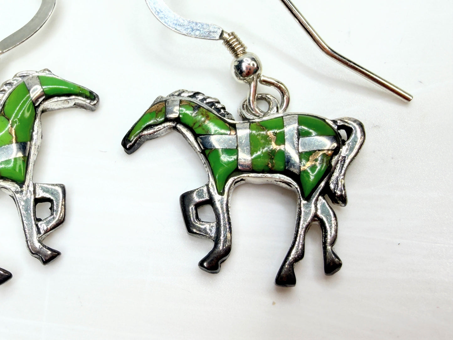 Southwestern Style Sterling Silver Enamel Horse Dangle Earrings 1 1/4″ JR1328