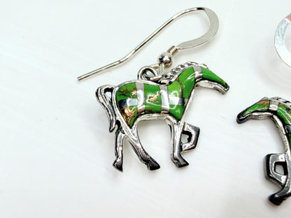 Southwestern Style Sterling Silver Enamel Horse Dangle Earrings 1 1/4″ JR1328