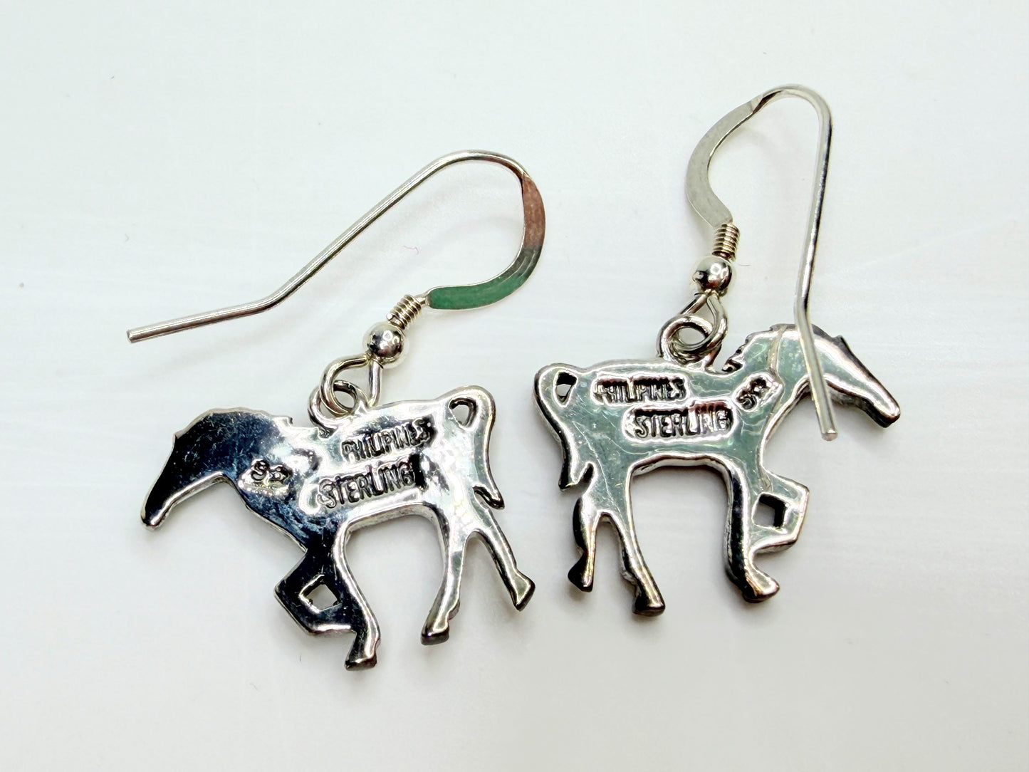 Southwestern Style Sterling Silver Enamel Horse Dangle Earrings 1 1/4″ JR1328