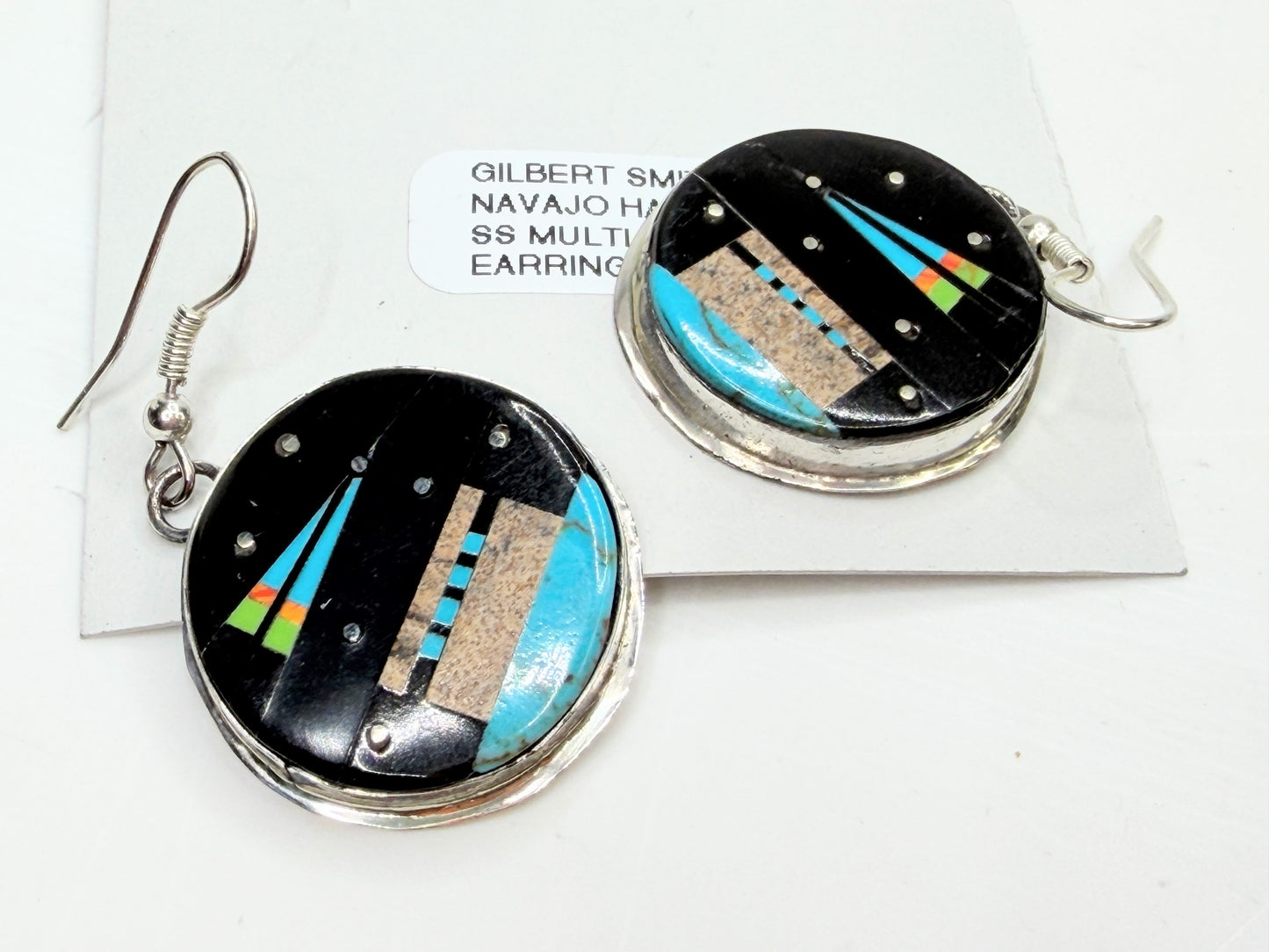 Vintage Gilbert Smith Navajo Sterling Silver Inlay Galaxy Earrings JR1329