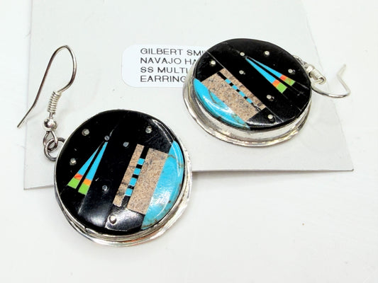 Vintage Gilbert Smith Navajo Sterling Silver Inlay Galaxy Earrings JR1329