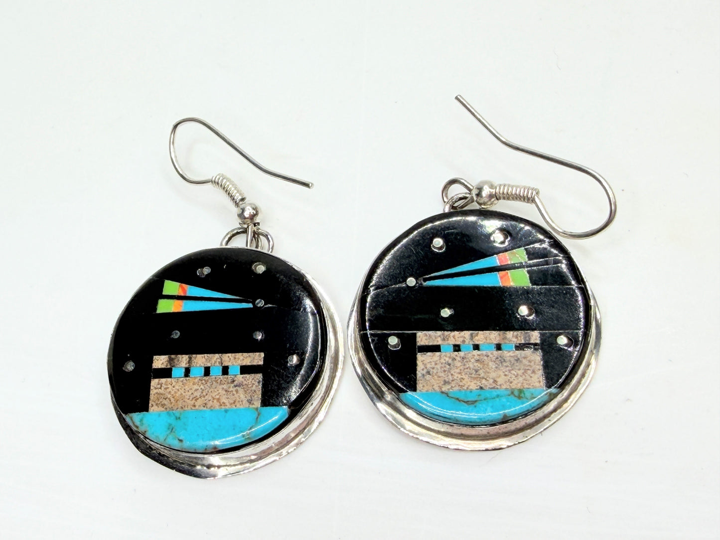 Vintage Gilbert Smith Navajo Sterling Silver Inlay Galaxy Earrings JR1329