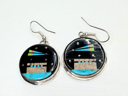 Vintage Gilbert Smith Navajo Sterling Silver Inlay Galaxy Earrings JR1329