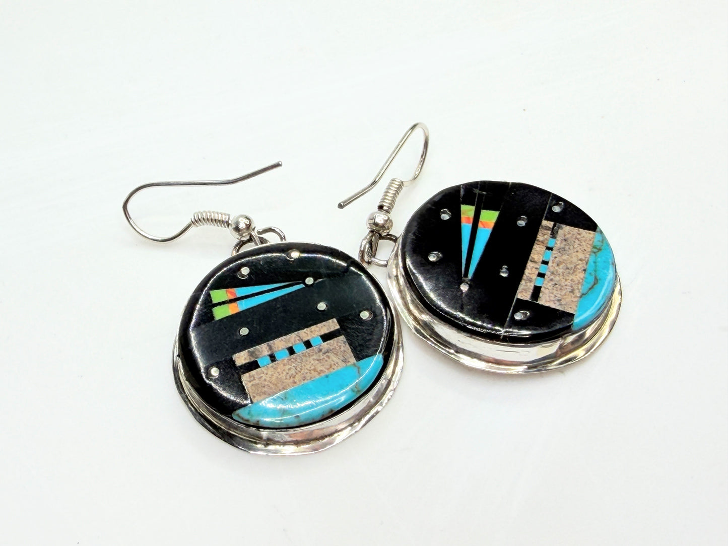Vintage Gilbert Smith Navajo Sterling Silver Inlay Galaxy Earrings JR1329